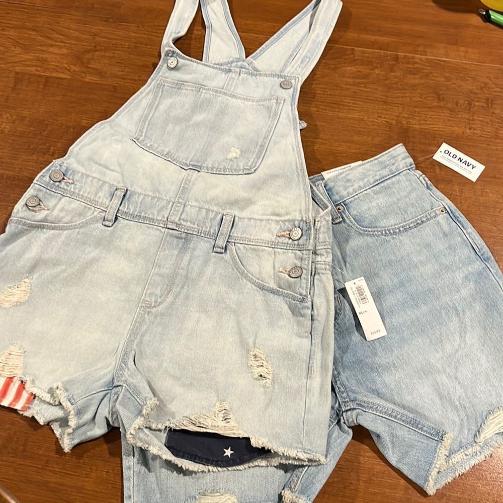 Old Navy girls bundle or two: bib and jean shorts size 14.